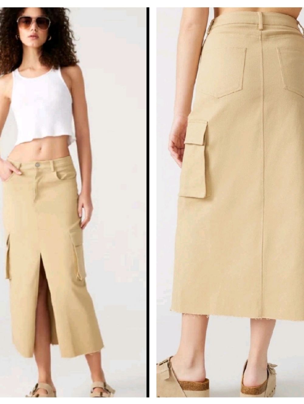 NWT Steve Madden Mushroom Raw Hem Cargo Denim Maxi Skirt